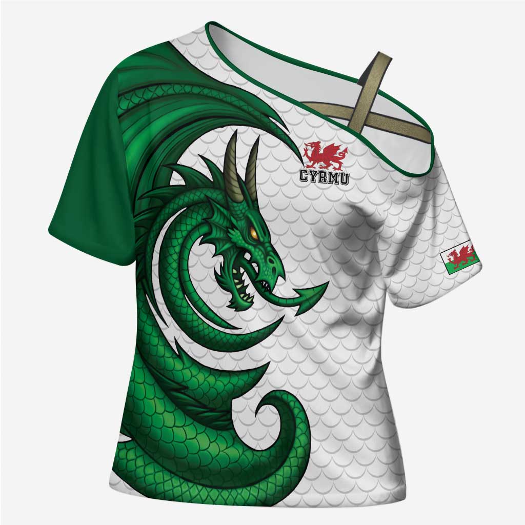 Wales Celtic Dragon Cross Shoulder Shirt Welsh Mythic Green Dragon - Wonder Print Shop