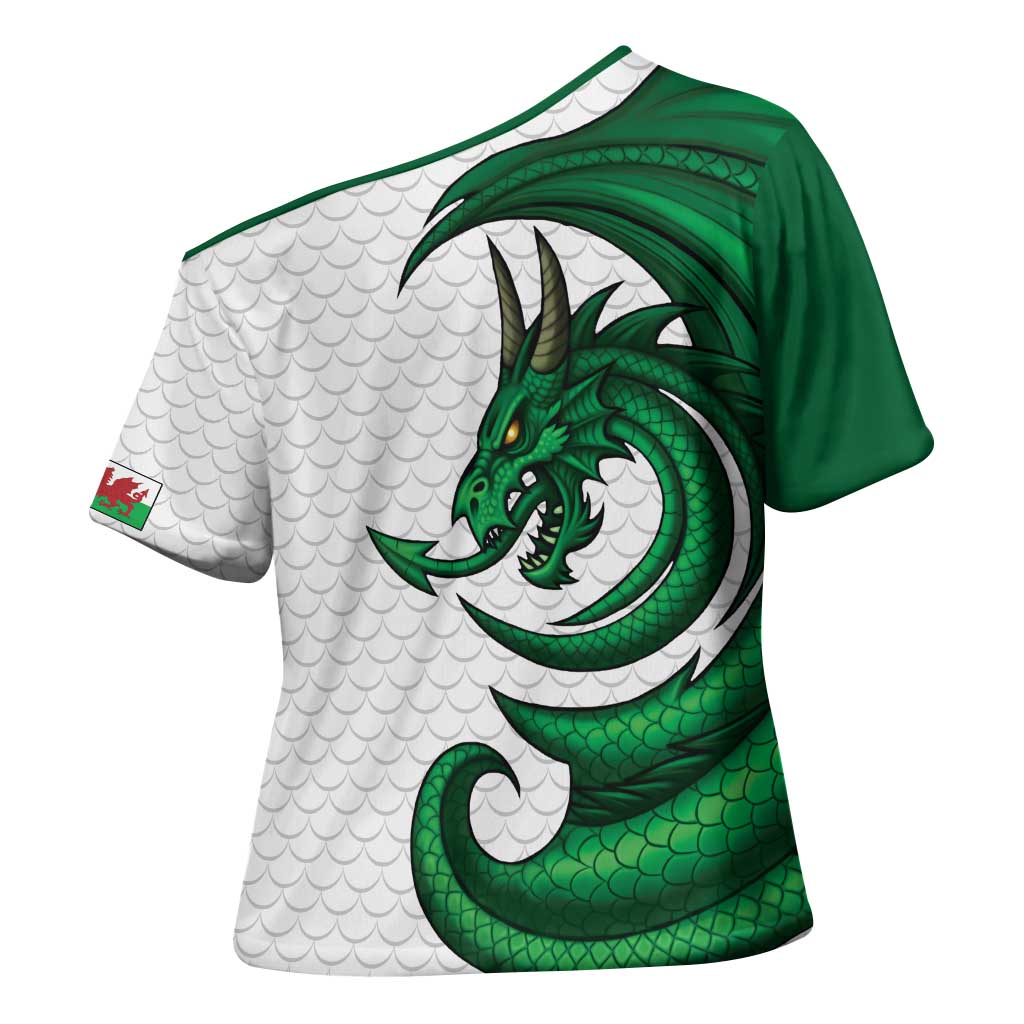 Wales Celtic Dragon Cross Shoulder Shirt Welsh Mythic Green Dragon - Wonder Print Shop