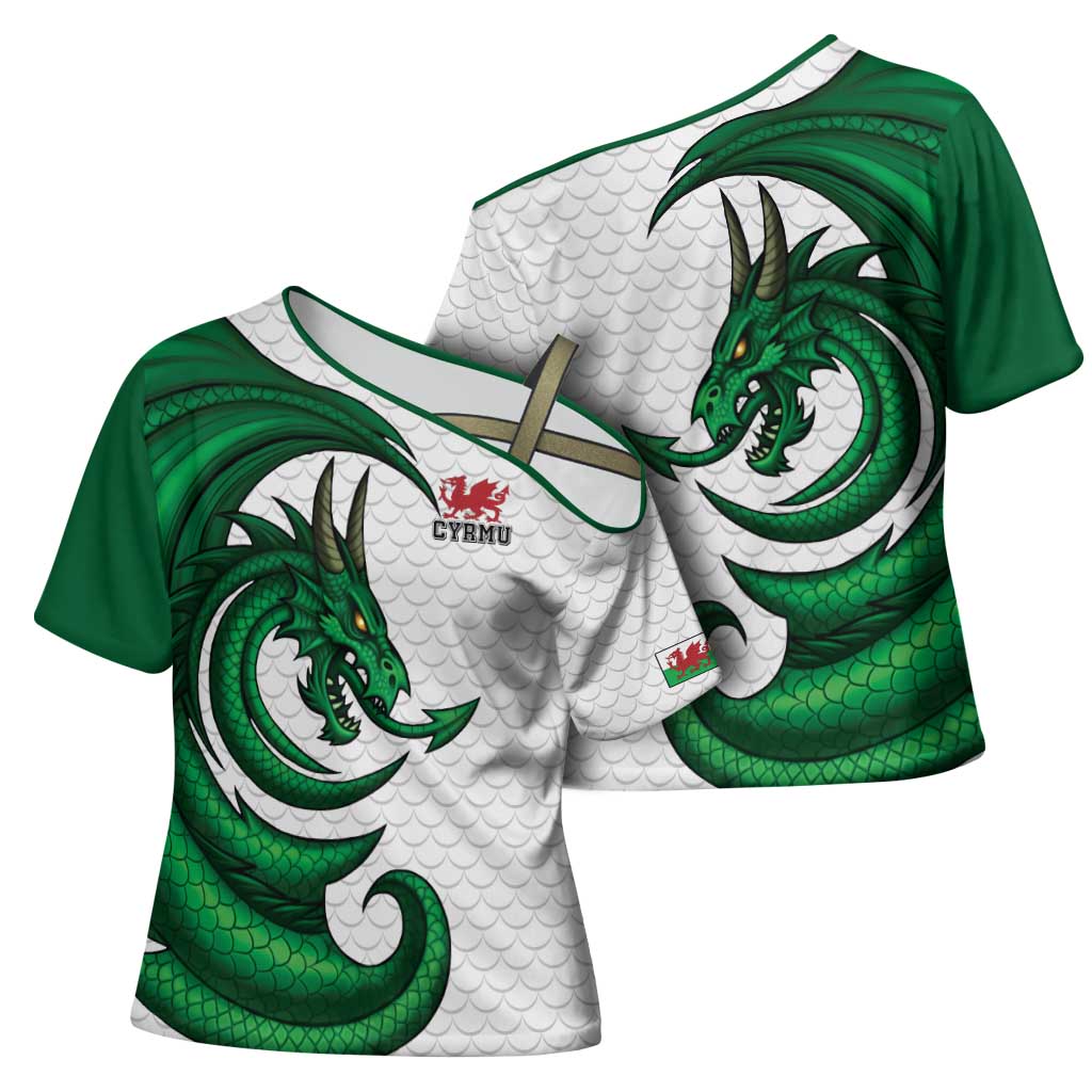 Wales Celtic Dragon Cross Shoulder Shirt Welsh Mythic Green Dragon - Wonder Print Shop