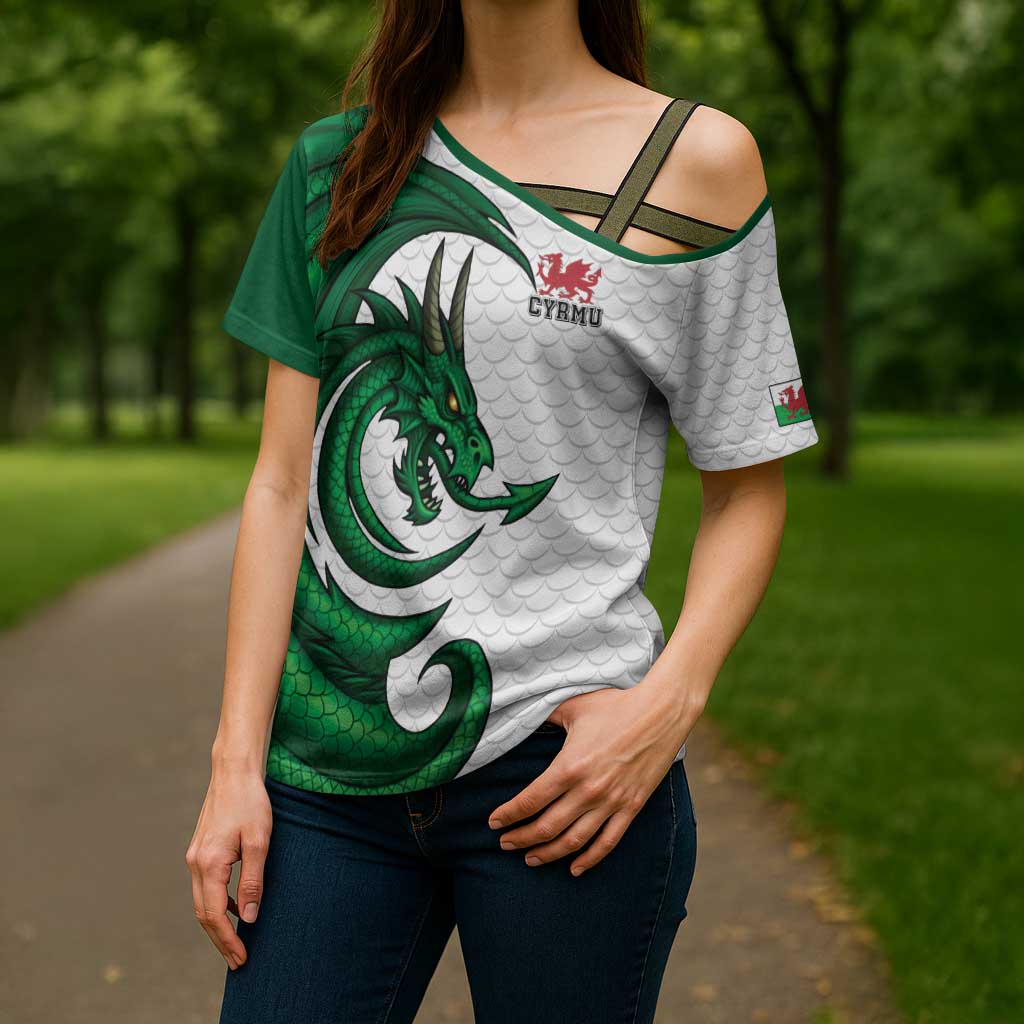 Wales Celtic Dragon Cross Shoulder Shirt Welsh Mythic Green Dragon - Wonder Print Shop