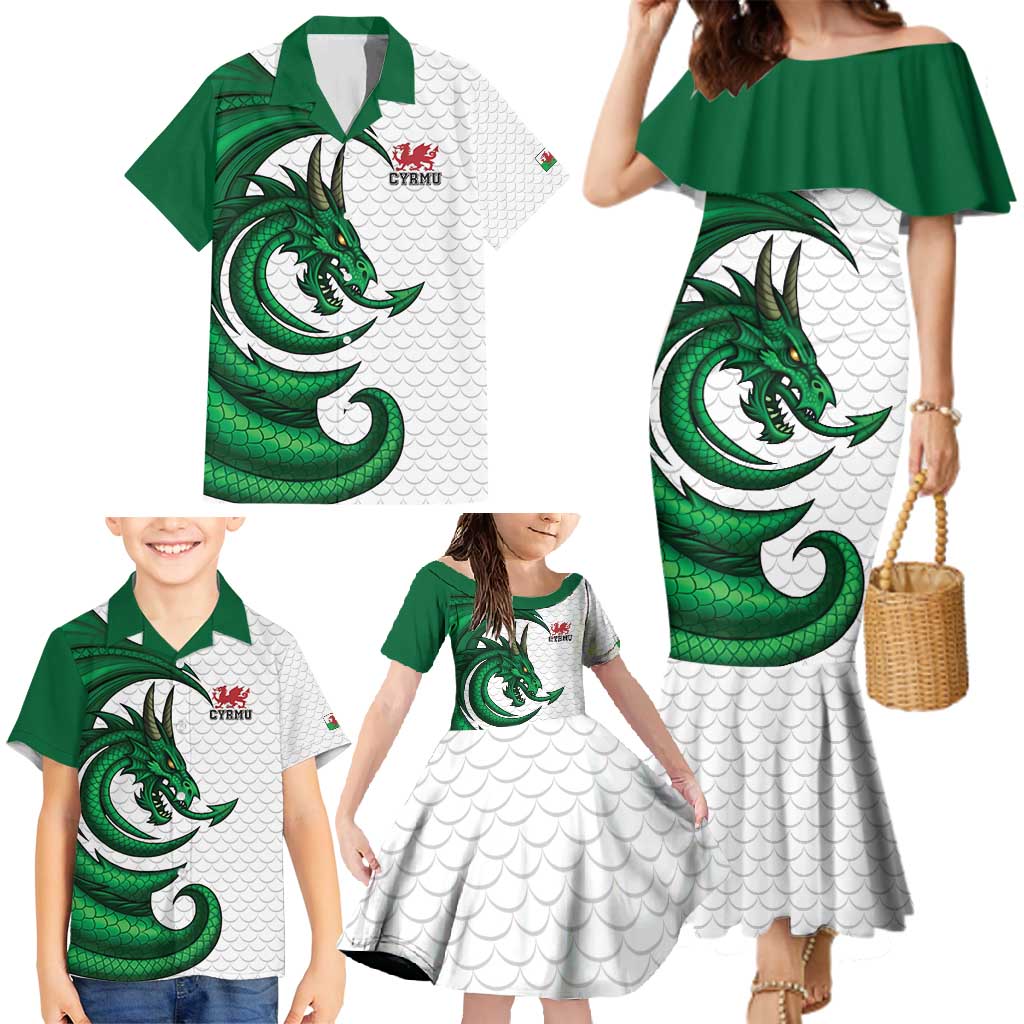 Wales Celtic Dragon Family Matching Mermaid Dress and Hawaiian Shirt Welsh Mythic Green Dragon - Wonder Print Shop