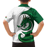 Wales Celtic Dragon Family Matching Off The Shoulder Long Sleeve Dress and Hawaiian Shirt Welsh Mythic Green Dragon - Wonder Print Shop