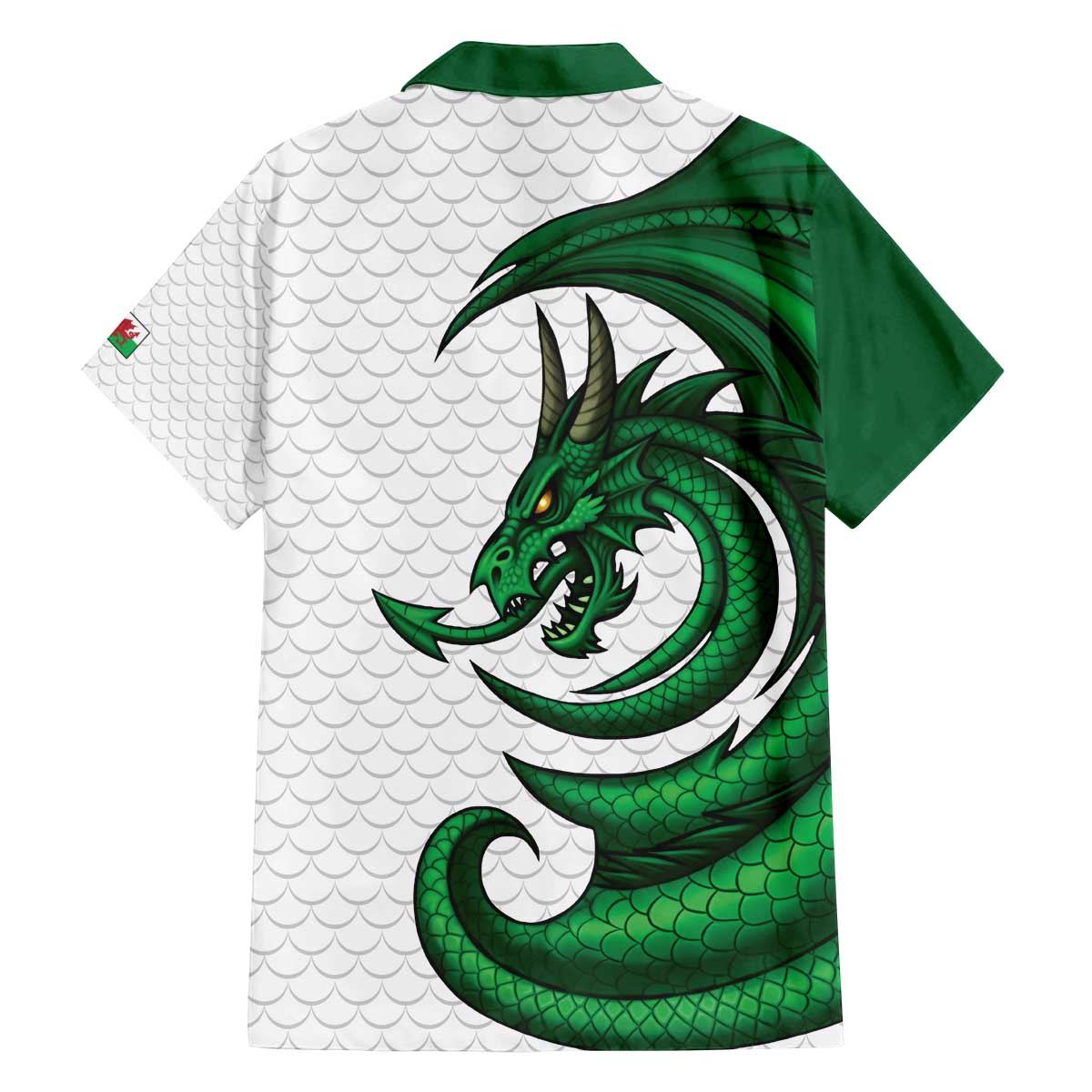 Wales Celtic Dragon Family Matching Off The Shoulder Long Sleeve Dress and Hawaiian Shirt Welsh Mythic Green Dragon - Wonder Print Shop
