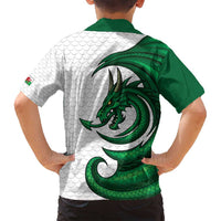 Wales Celtic Dragon Family Matching Off Shoulder Short Dress and Hawaiian Shirt Welsh Mythic Green Dragon - Wonder Print Shop