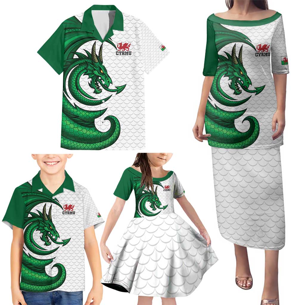 Wales Celtic Dragon Family Matching Puletasi and Hawaiian Shirt Welsh Mythic Green Dragon - Wonder Print Shop