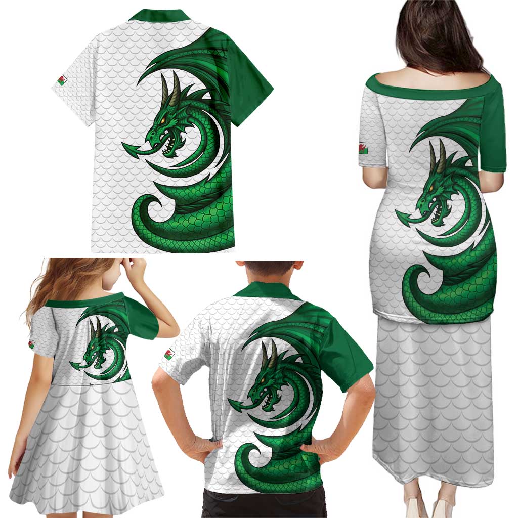 Wales Celtic Dragon Family Matching Puletasi and Hawaiian Shirt Welsh Mythic Green Dragon - Wonder Print Shop