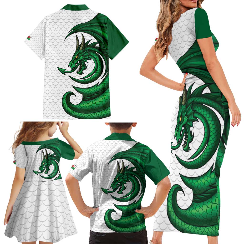 Wales Celtic Dragon Family Matching Short Sleeve Bodycon Dress and Hawaiian Shirt Welsh Mythic Green Dragon - Wonder Print Shop