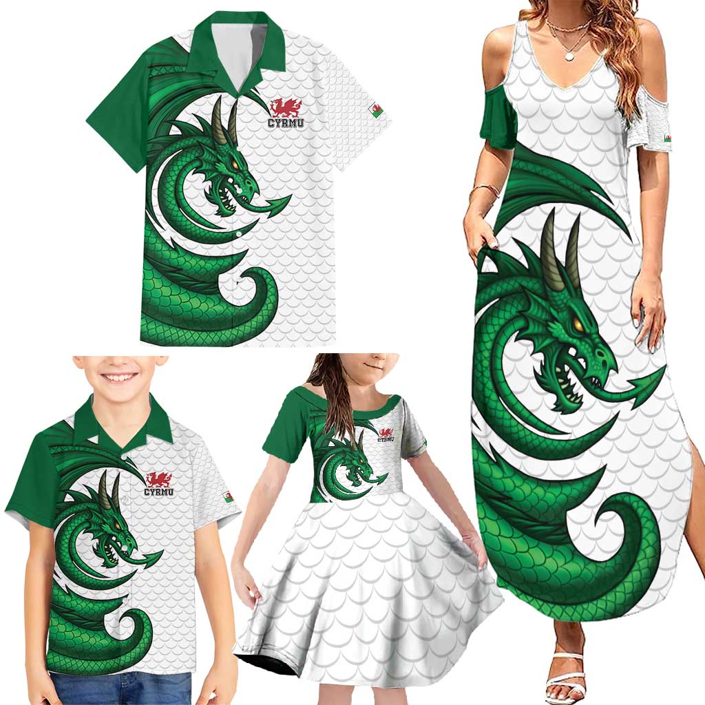 Wales Celtic Dragon Family Matching Summer Maxi Dress and Hawaiian Shirt Welsh Mythic Green Dragon - Wonder Print Shop