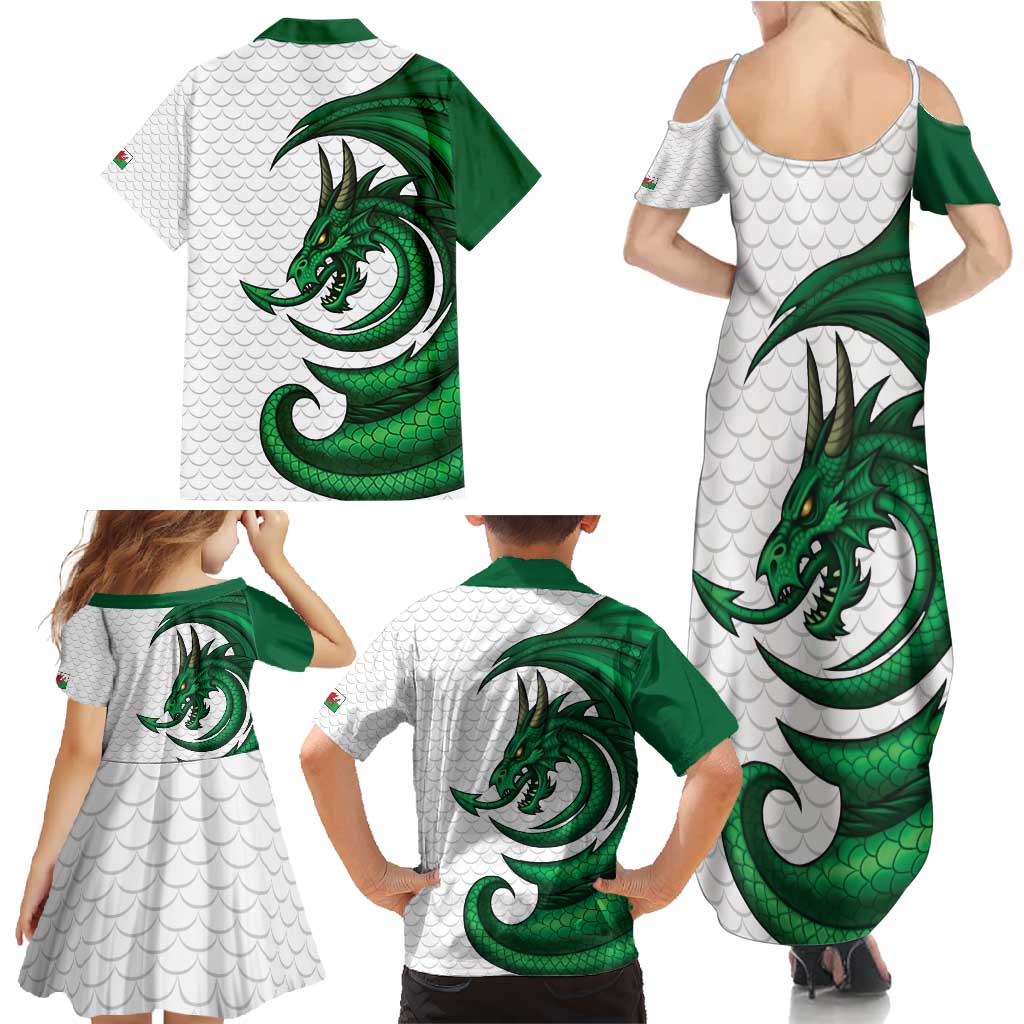 Wales Celtic Dragon Family Matching Summer Maxi Dress and Hawaiian Shirt Welsh Mythic Green Dragon - Wonder Print Shop