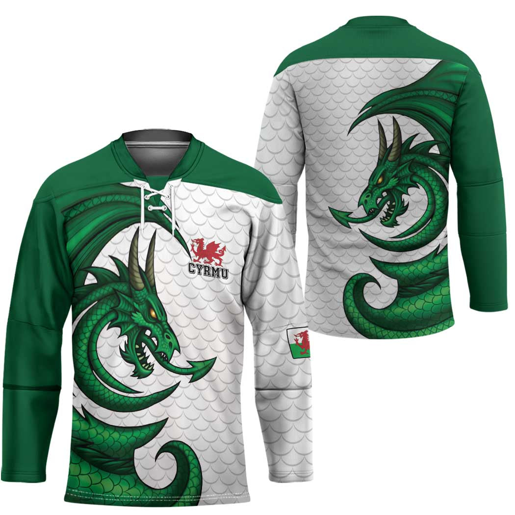 Wales Celtic Dragon Hockey Jersey Welsh Mythic Green Dragon - Wonder Print Shop