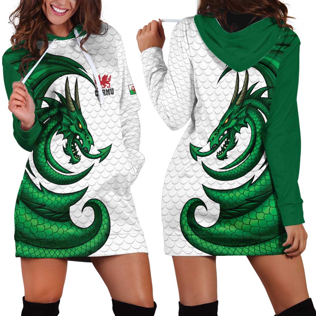Wales Celtic Dragon Hoodie Dress Welsh Mythic Green Dragon - Wonder Print Shop