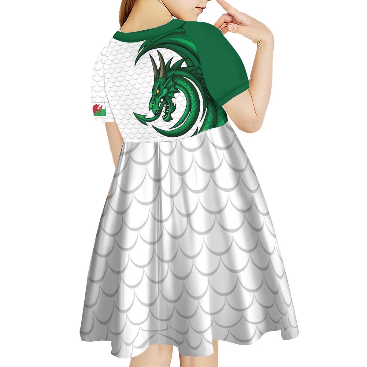 Wales Celtic Dragon Kid Short Sleeve Dress Welsh Mythic Green Dragon - Wonder Print Shop