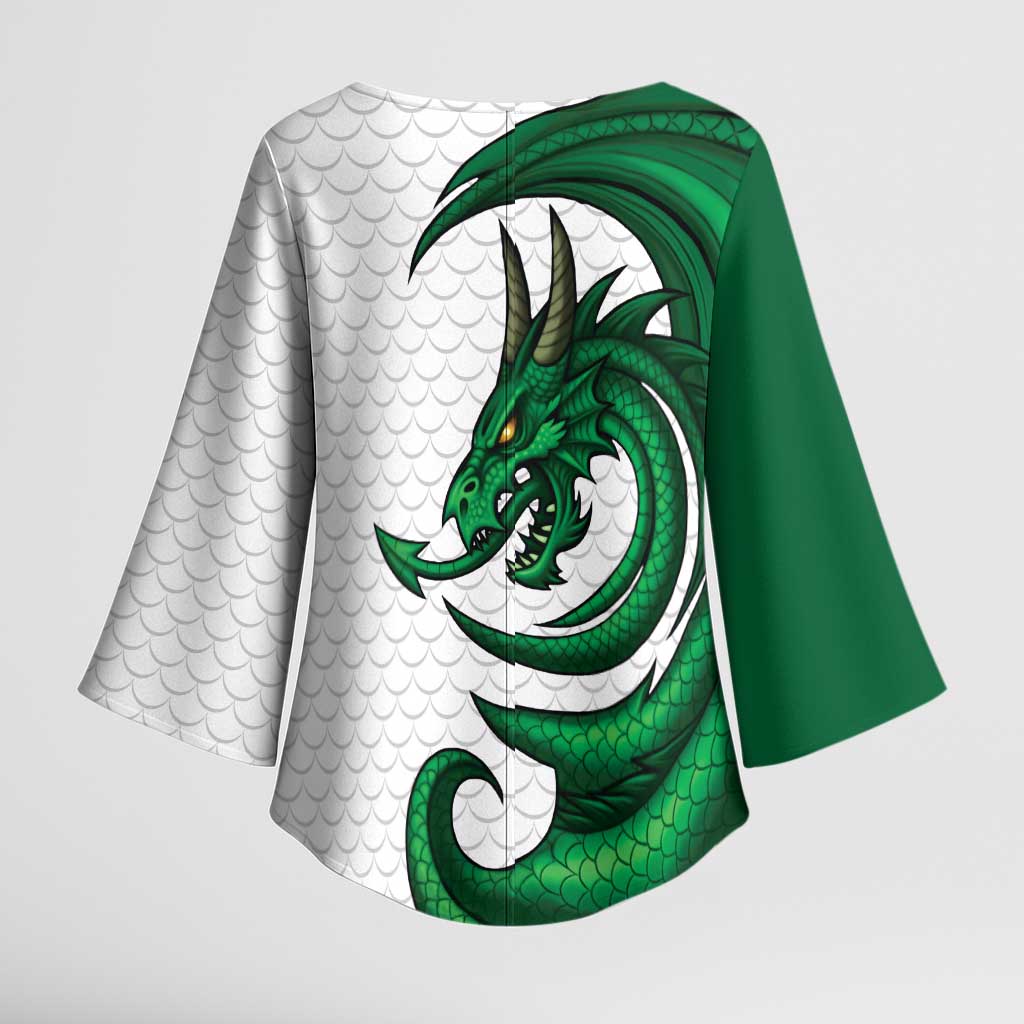 Wales Celtic Dragon Kimono Sleeve Blouse Welsh Mythic Green Dragon - Wonder Print Shop