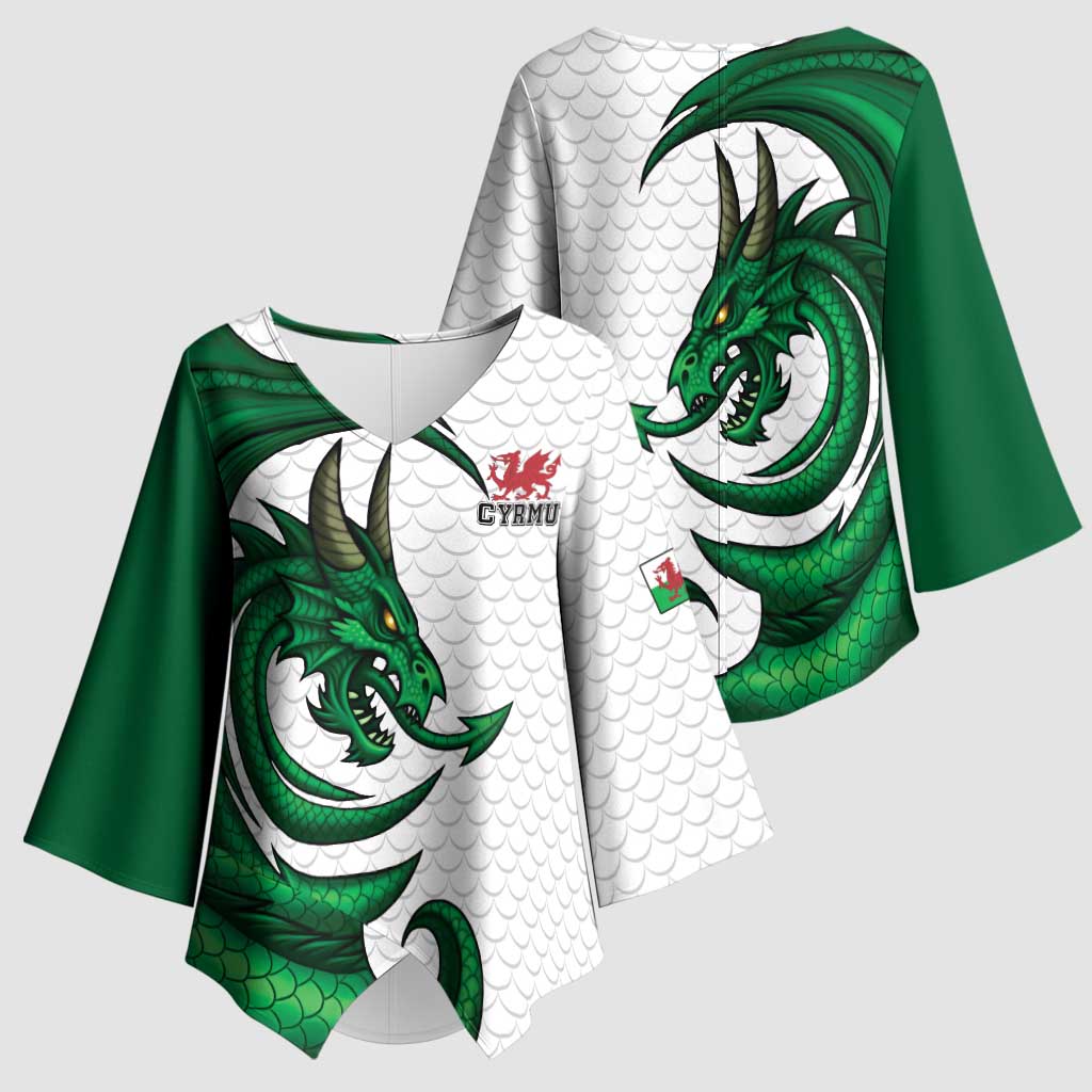 Wales Celtic Dragon Kimono Sleeve Blouse Welsh Mythic Green Dragon - Wonder Print Shop