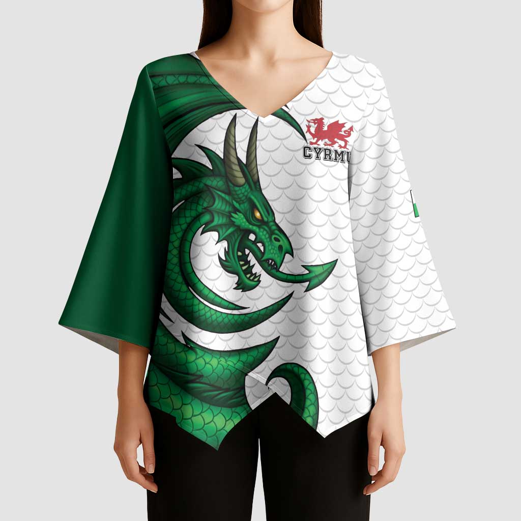 Wales Celtic Dragon Kimono Sleeve Blouse Welsh Mythic Green Dragon - Wonder Print Shop