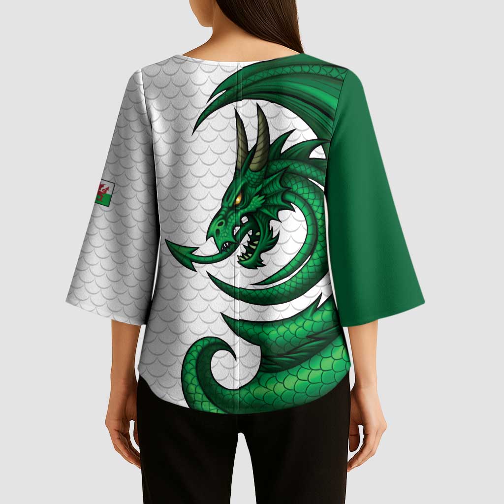 Wales Celtic Dragon Kimono Sleeve Blouse Welsh Mythic Green Dragon - Wonder Print Shop