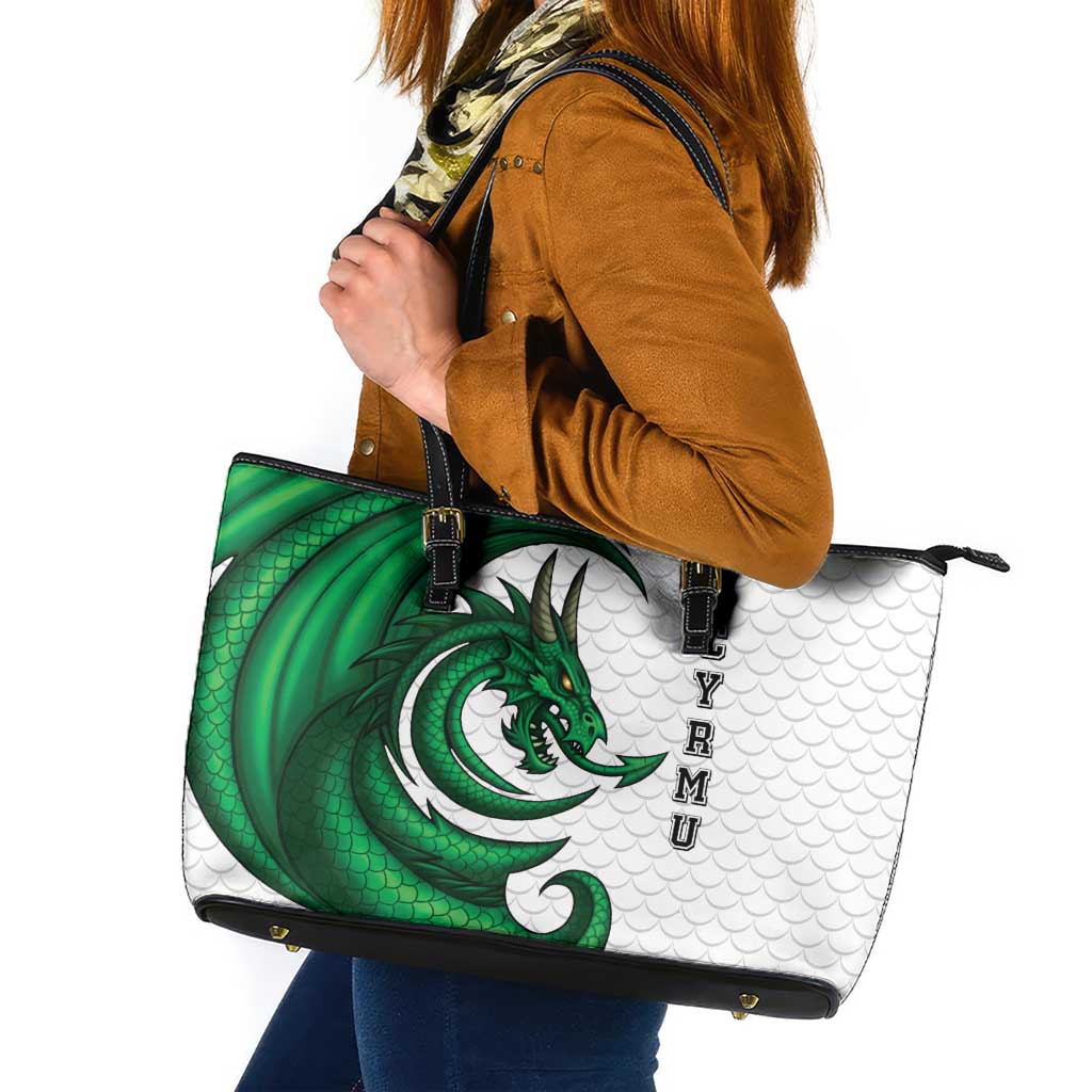 Wales Celtic Dragon Leather Tote Bag Welsh Mythic Green Dragon - Wonder Print Shop