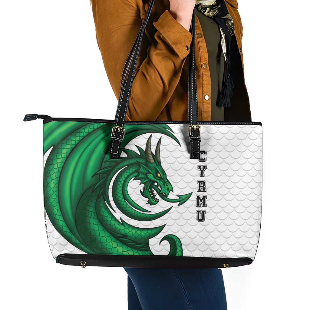 Wales Celtic Dragon Leather Tote Bag Welsh Mythic Green Dragon - Wonder Print Shop