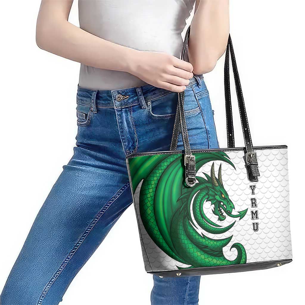 Wales Celtic Dragon Leather Tote Bag Welsh Mythic Green Dragon - Wonder Print Shop