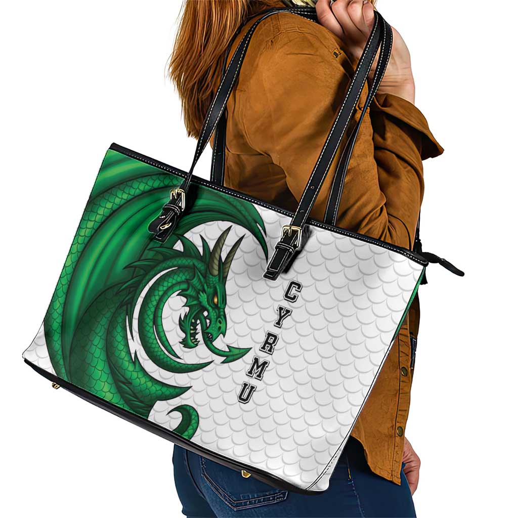 Wales Celtic Dragon Leather Tote Bag Welsh Mythic Green Dragon - Wonder Print Shop