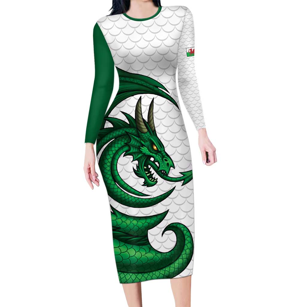 Wales Celtic Dragon Long Sleeve Bodycon Dress Welsh Mythic Green Dragon - Wonder Print Shop