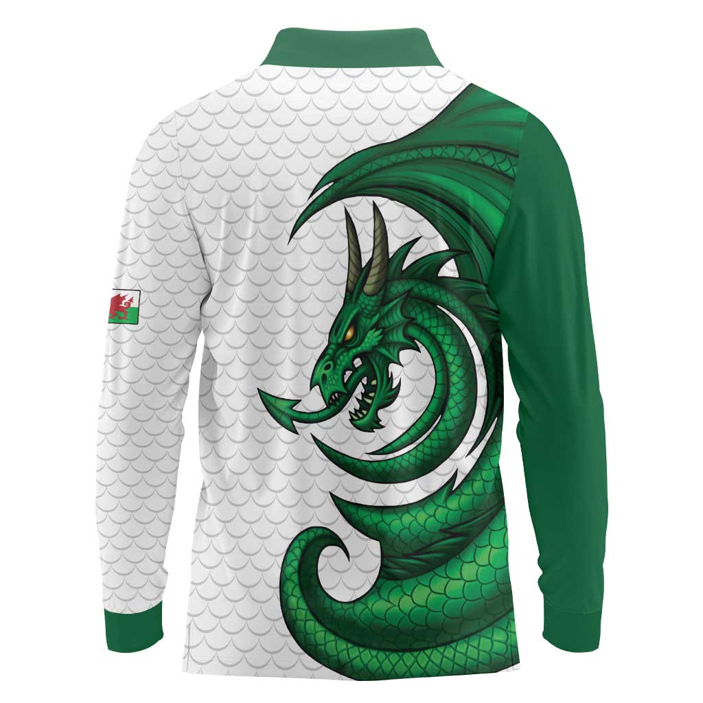 Wales Celtic Dragon Long Sleeve Polo Shirt Welsh Mythic Green Dragon - Wonder Print Shop