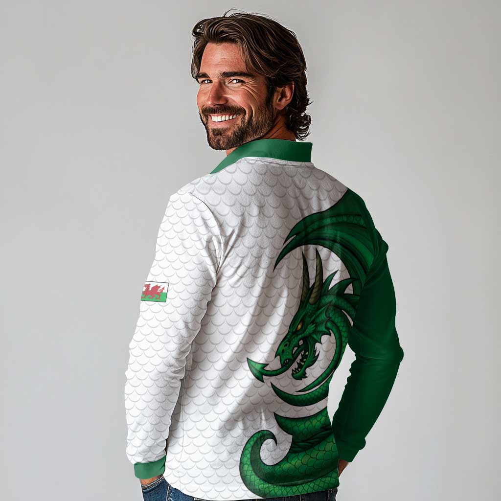 Wales Celtic Dragon Long Sleeve Polo Shirt Welsh Mythic Green Dragon - Wonder Print Shop