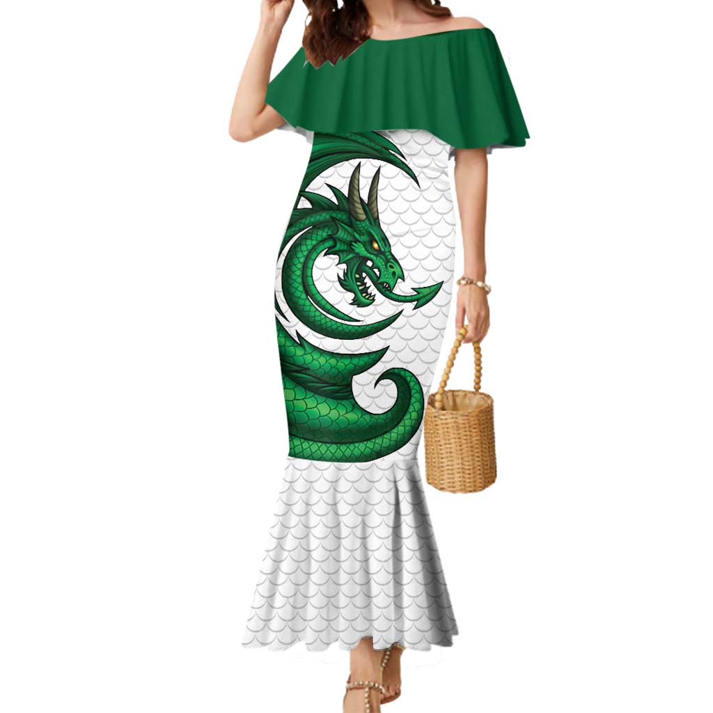 Wales Celtic Dragon Mermaid Dress Welsh Mythic Green Dragon - Wonder Print Shop