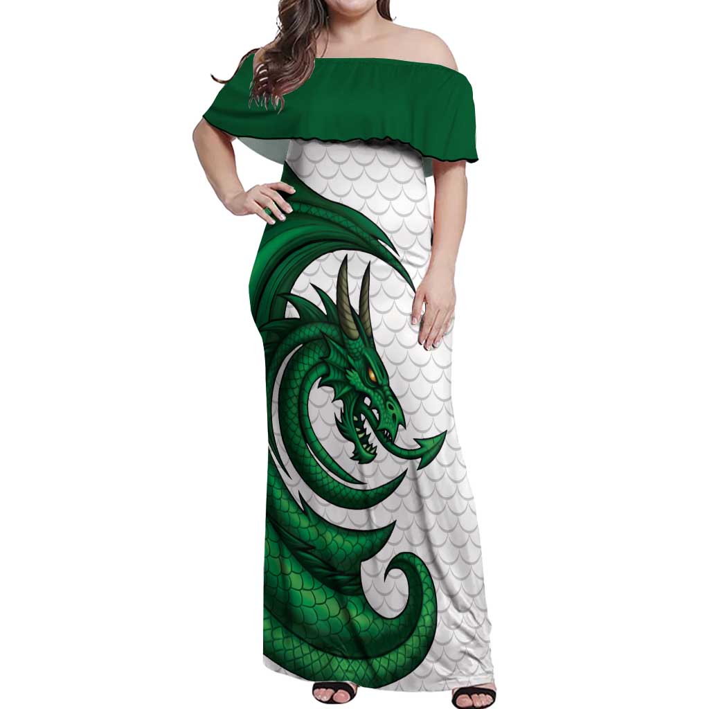 Wales Celtic Dragon Off Shoulder Maxi Dress Welsh Mythic Green Dragon - Wonder Print Shop