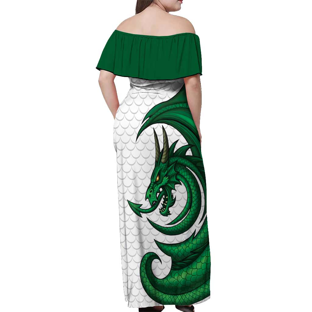 Wales Celtic Dragon Off Shoulder Maxi Dress Welsh Mythic Green Dragon - Wonder Print Shop