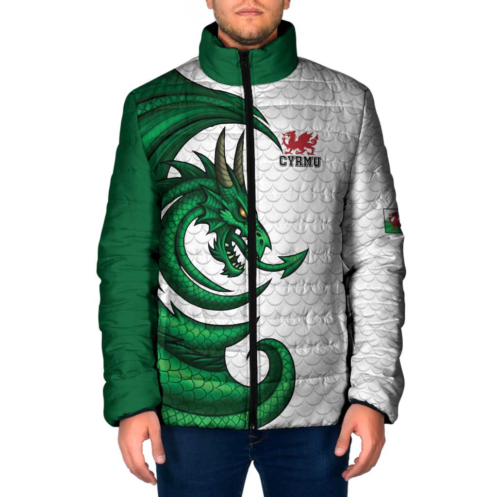Wales Celtic Dragon Padded Jacket Welsh Mythic Green Dragon - Wonder Print Shop