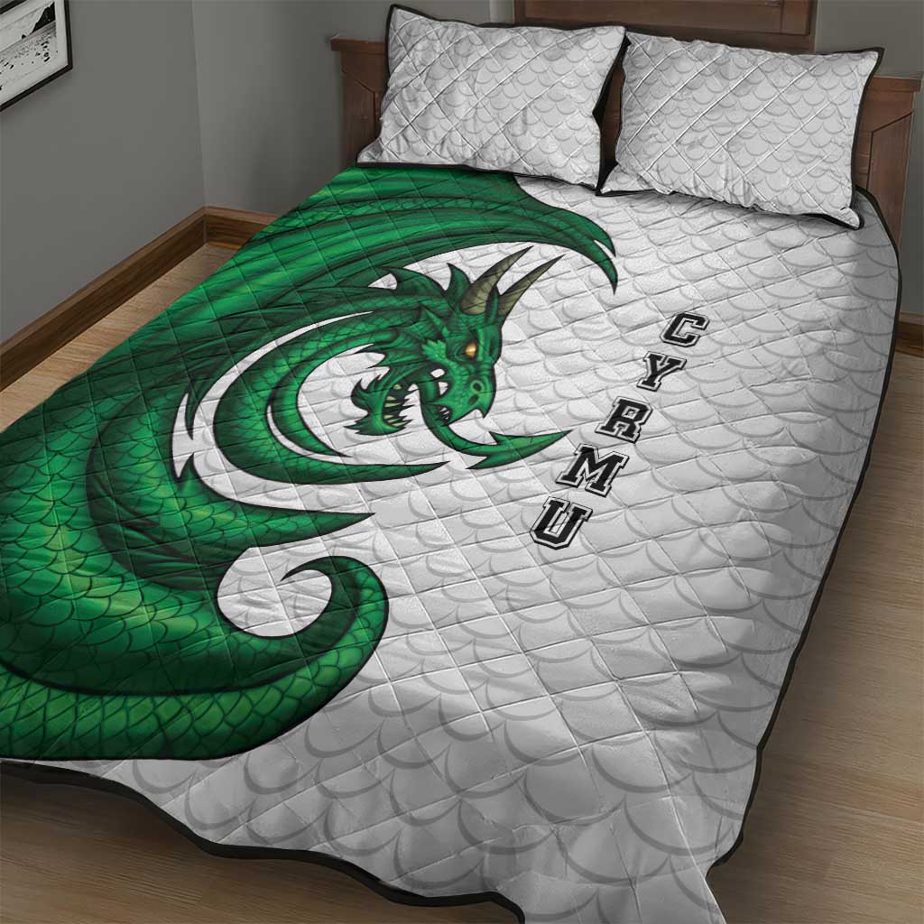 Wales Celtic Dragon Quilt Bed Set Welsh Mythic Green Dragon - Wonder Print Shop
