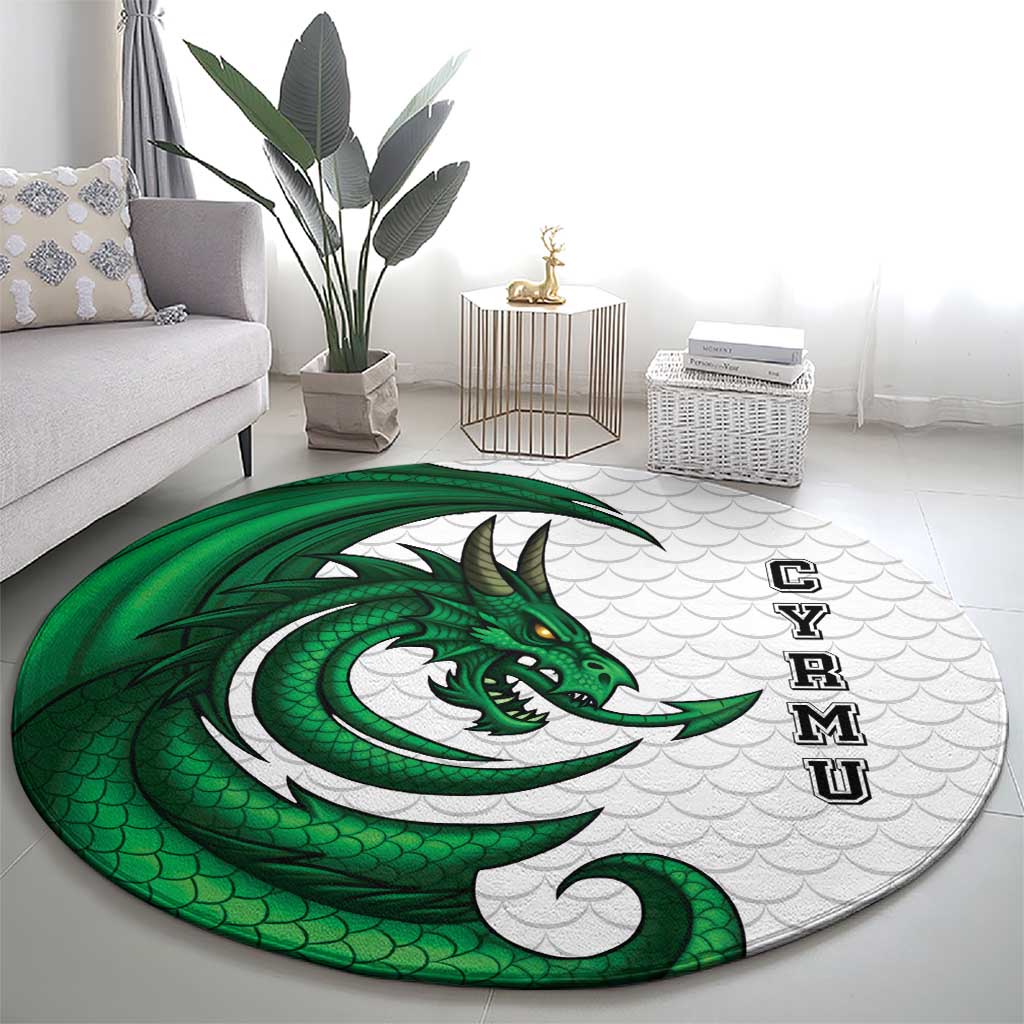Wales Celtic Dragon Round Carpet Welsh Mythic Green Dragon - Wonder Print Shop
