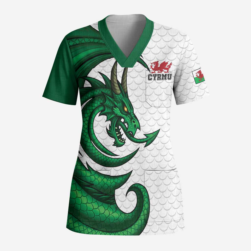 Wales Celtic Dragon Scrub Top Welsh Mythic Green Dragon - Wonder Print Shop
