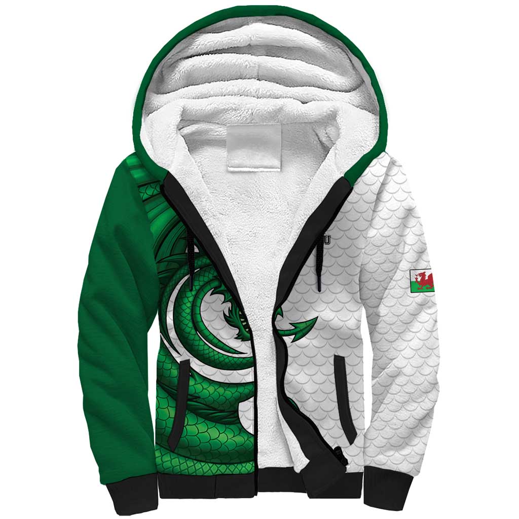 Wales Celtic Dragon Sherpa Hoodie Welsh Mythic Green Dragon - Wonder Print Shop