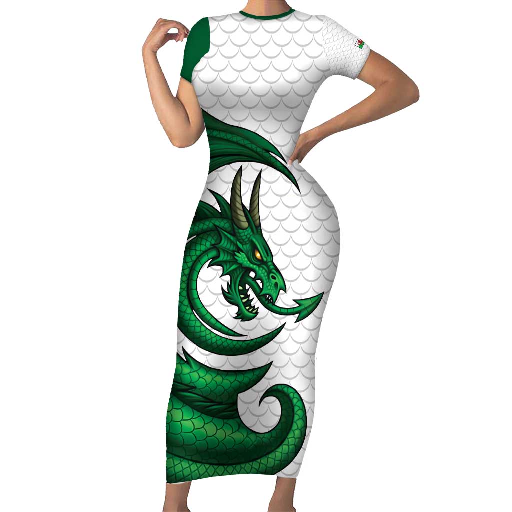 Wales Celtic Dragon Short Sleeve Bodycon Dress Welsh Mythic Green Dragon - Wonder Print Shop