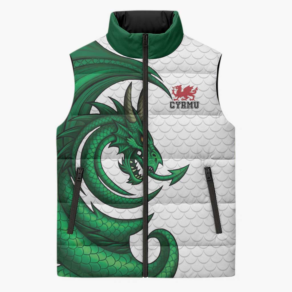 Wales Celtic Dragon Sleeveless Puffer Jacket Welsh Mythic Green Dragon - Wonder Print Shop