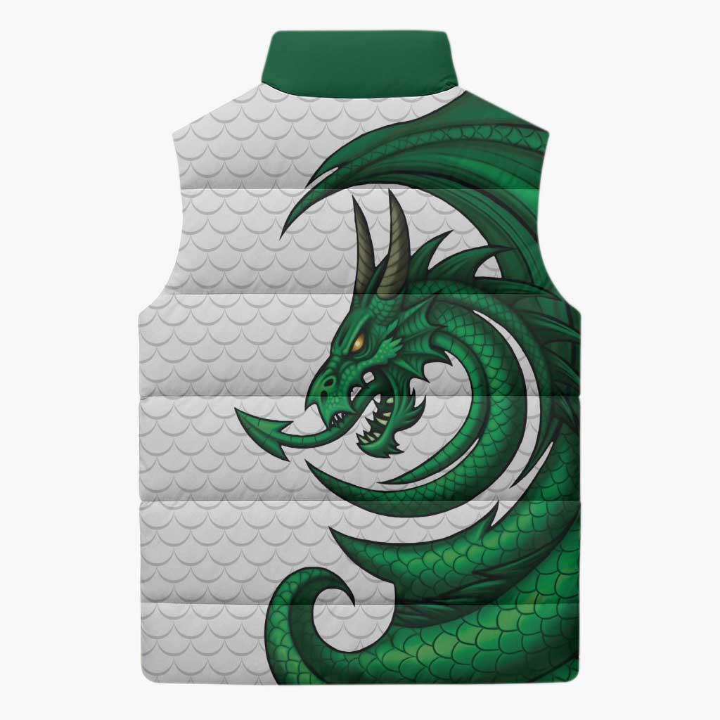 Wales Celtic Dragon Sleeveless Puffer Jacket Welsh Mythic Green Dragon - Wonder Print Shop