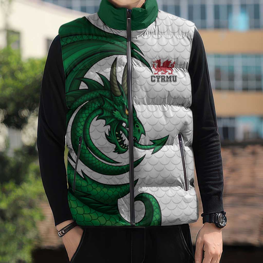 Wales Celtic Dragon Sleeveless Puffer Jacket Welsh Mythic Green Dragon - Wonder Print Shop