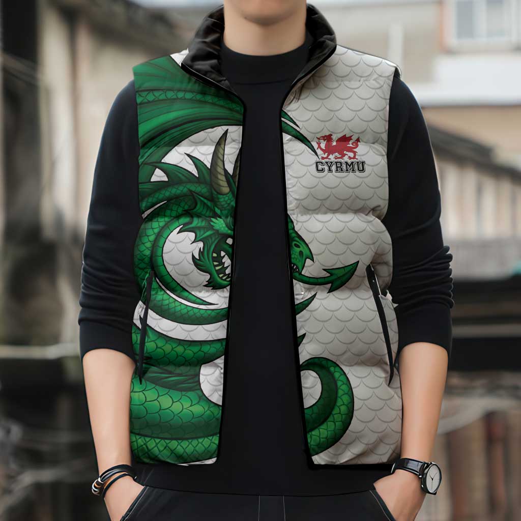 Wales Celtic Dragon Sleeveless Puffer Jacket Welsh Mythic Green Dragon - Wonder Print Shop