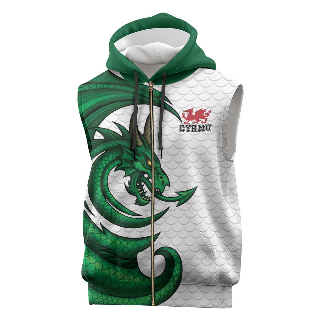 Wales Celtic Dragon Sleeveless Zip Hoodie Welsh Mythic Green Dragon - Wonder Print Shop