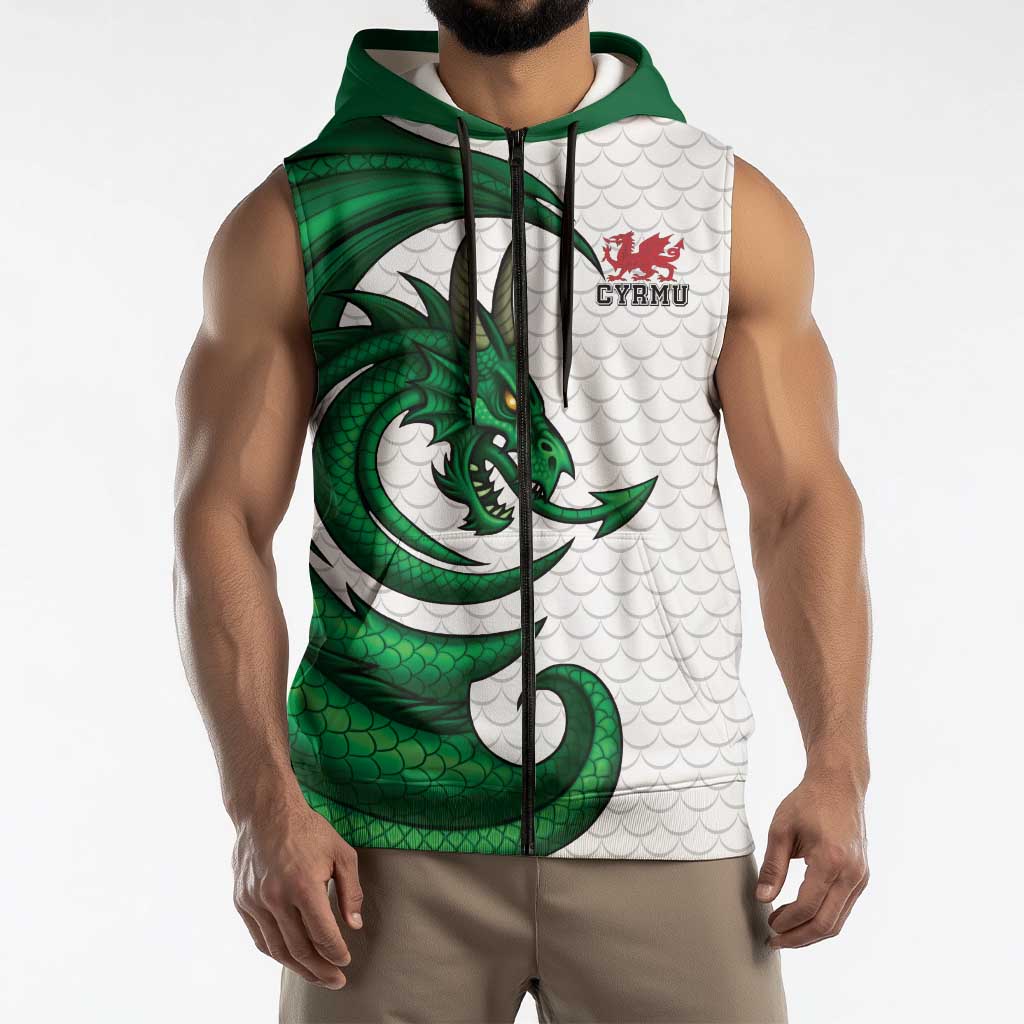 Wales Celtic Dragon Sleeveless Zip Hoodie Welsh Mythic Green Dragon - Wonder Print Shop