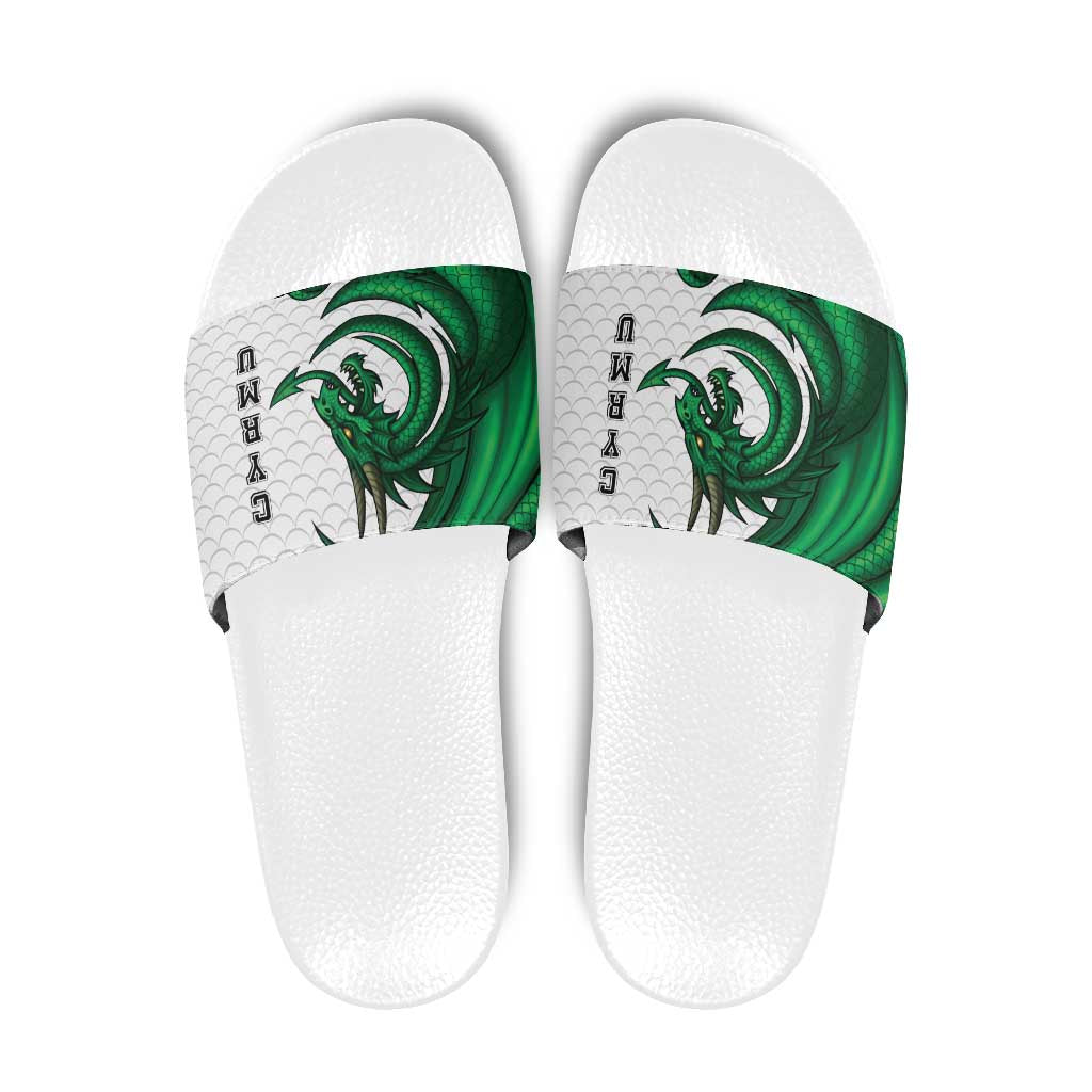 Wales Celtic Dragon Slide Sandals Welsh Mythic Green Dragon - Wonder Print Shop