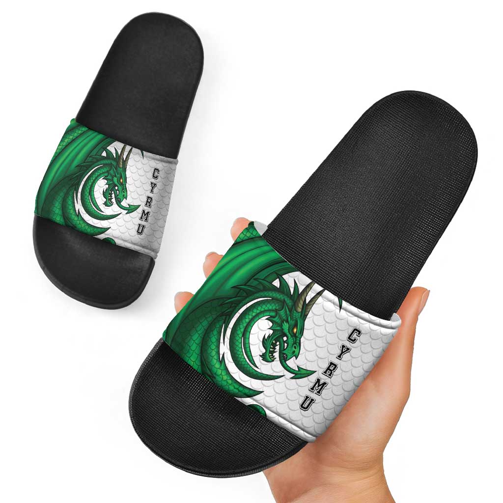 Wales Celtic Dragon Slide Sandals Welsh Mythic Green Dragon - Wonder Print Shop