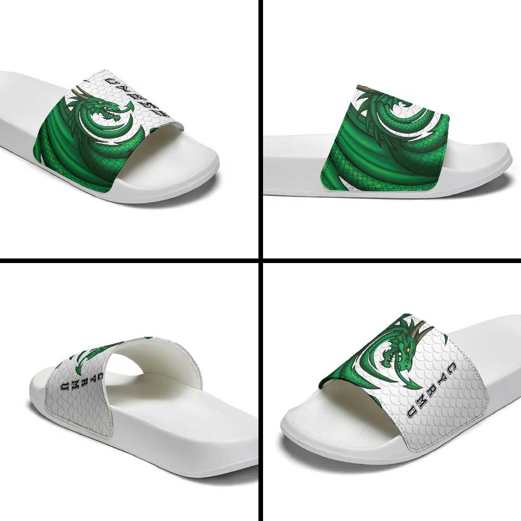 Wales Celtic Dragon Slide Sandals Welsh Mythic Green Dragon - Wonder Print Shop