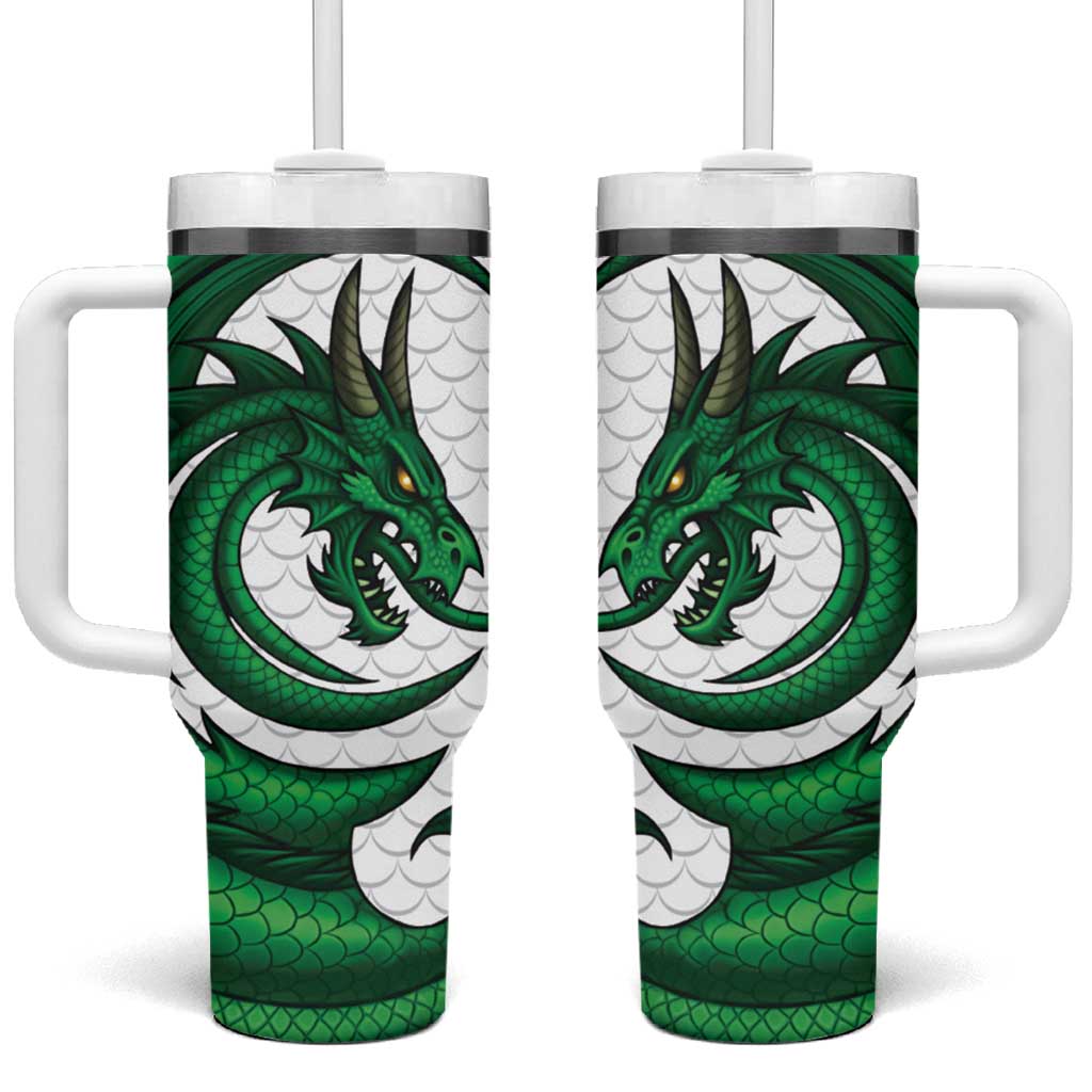 Wales Celtic Dragon Tumbler With Handle Welsh Mythic Green Dragon - Wonder Print Shop