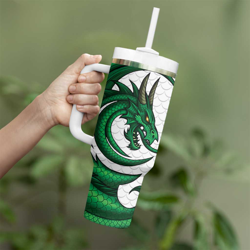 Wales Celtic Dragon Tumbler With Handle Welsh Mythic Green Dragon - Wonder Print Shop
