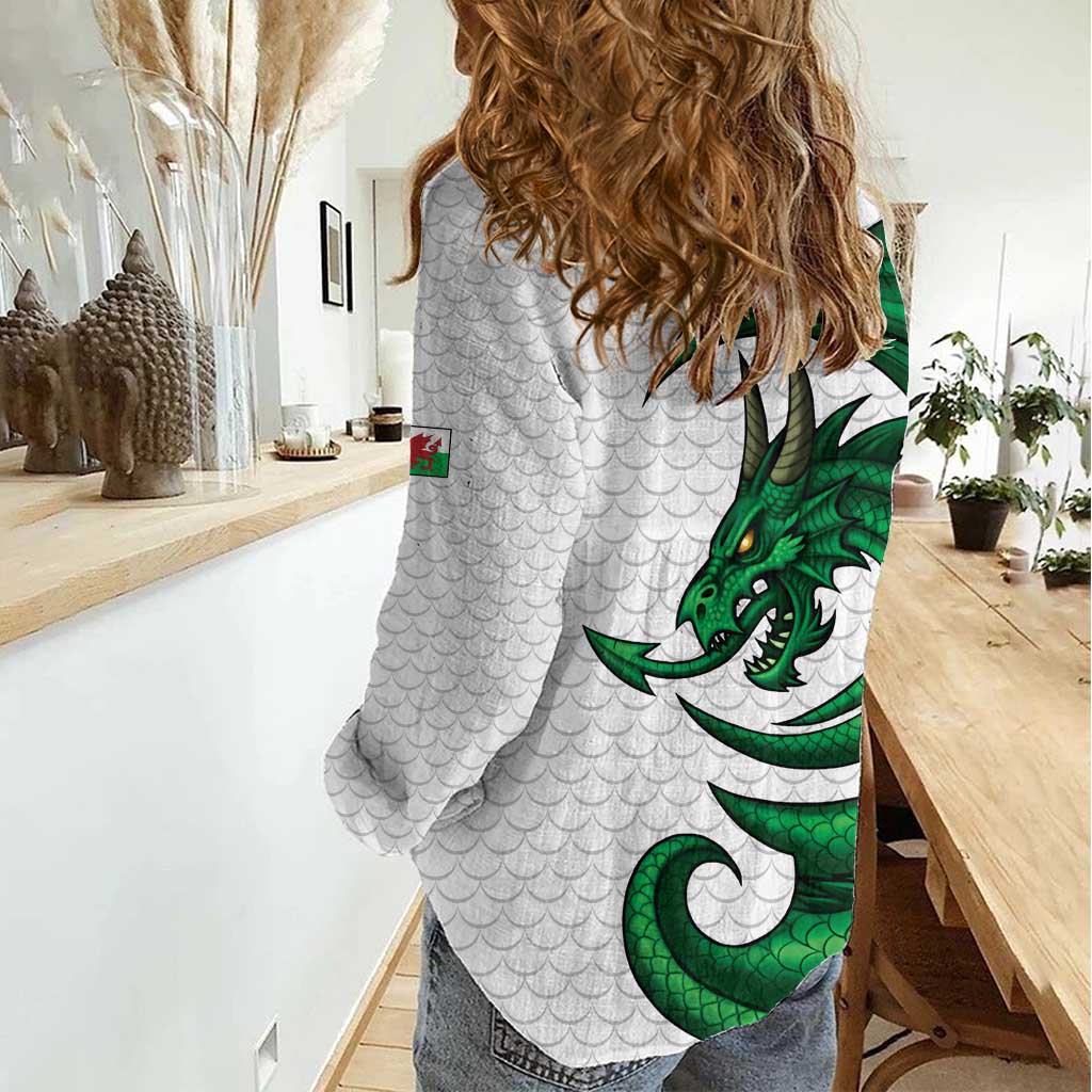 Wales Celtic Dragon Women Casual Shirt Welsh Mythic Green Dragon - Wonder Print Shop
