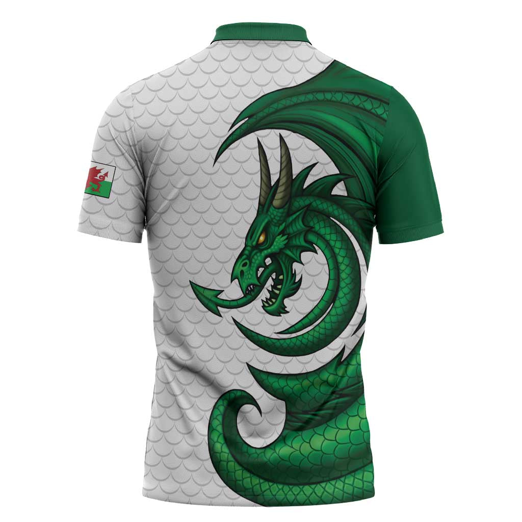 Wales Celtic Dragon Zipper Polo Shirt Welsh Mythic Green Dragon - Wonder Print Shop