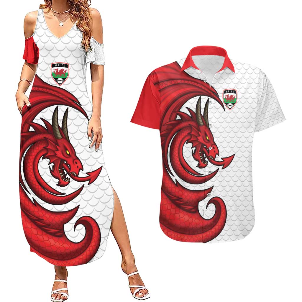 Wales Rugby Red Dragon Couples Matching Summer Maxi Dress and Hawaiian Shirt Cymru Am Byth - Wonder Print Shop